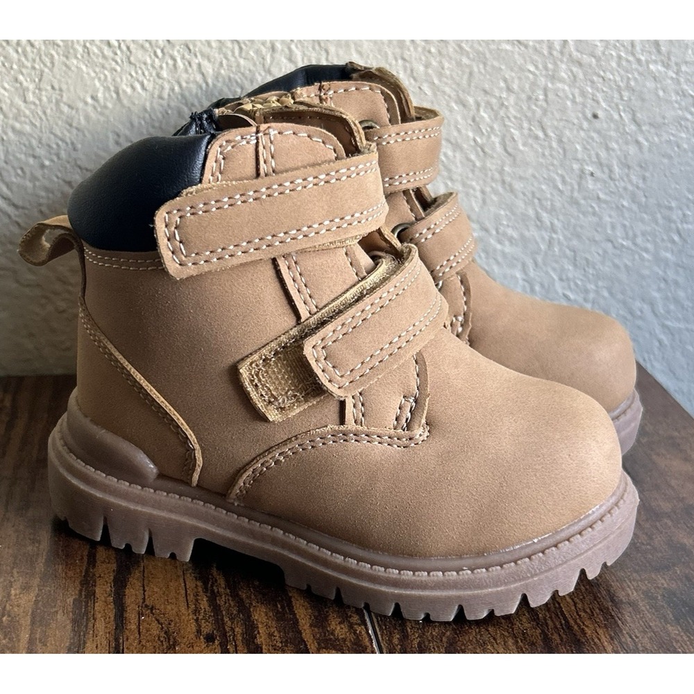Wonder Nation Toddler Boys Tan Work Boots Hook And Loop Strap Side Zip Size 5